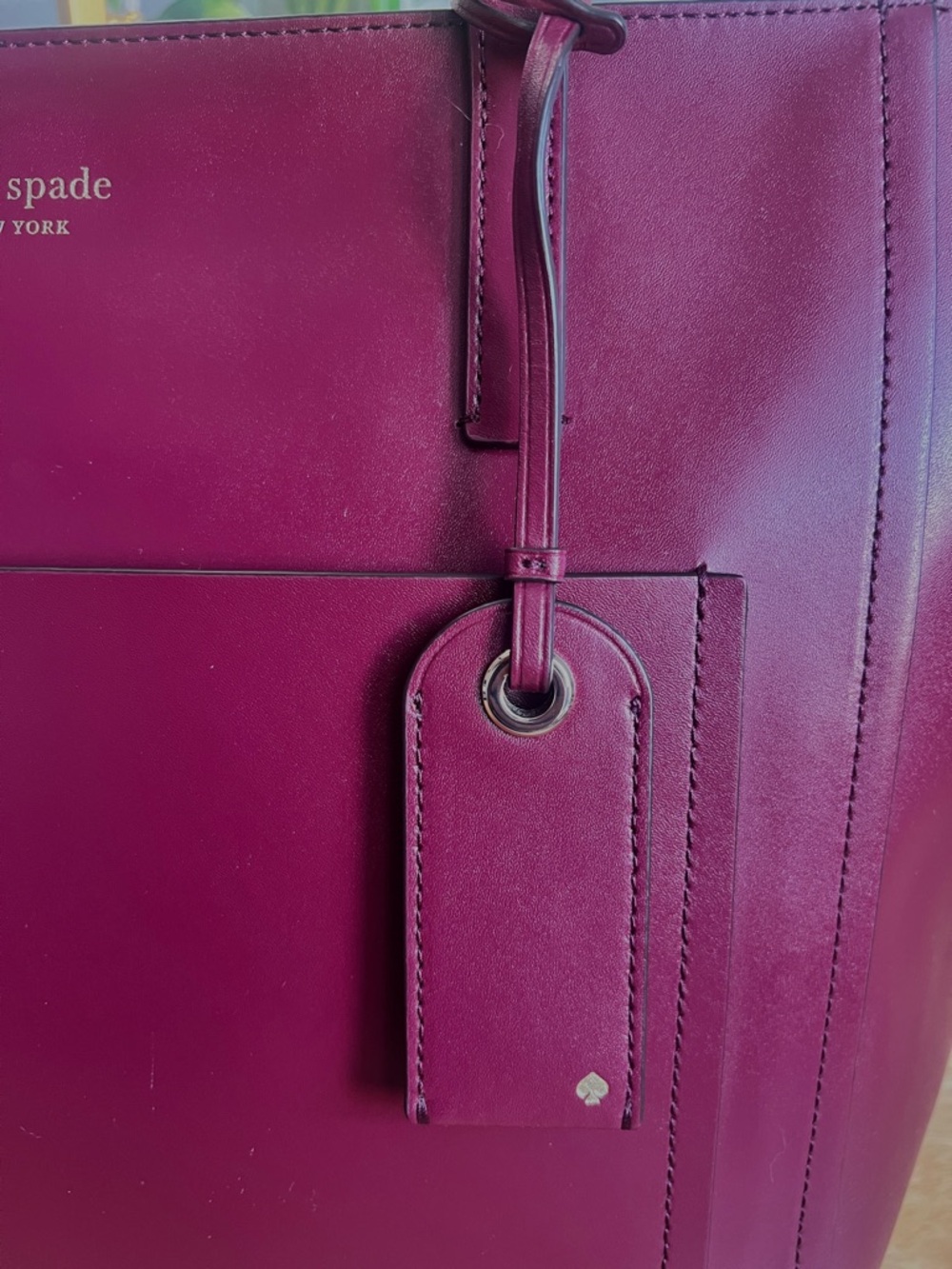 Kate Spade Lalena Blackberry Burgundy Smooth Leather Large Tote Purse Bag - Picture 9 of 11